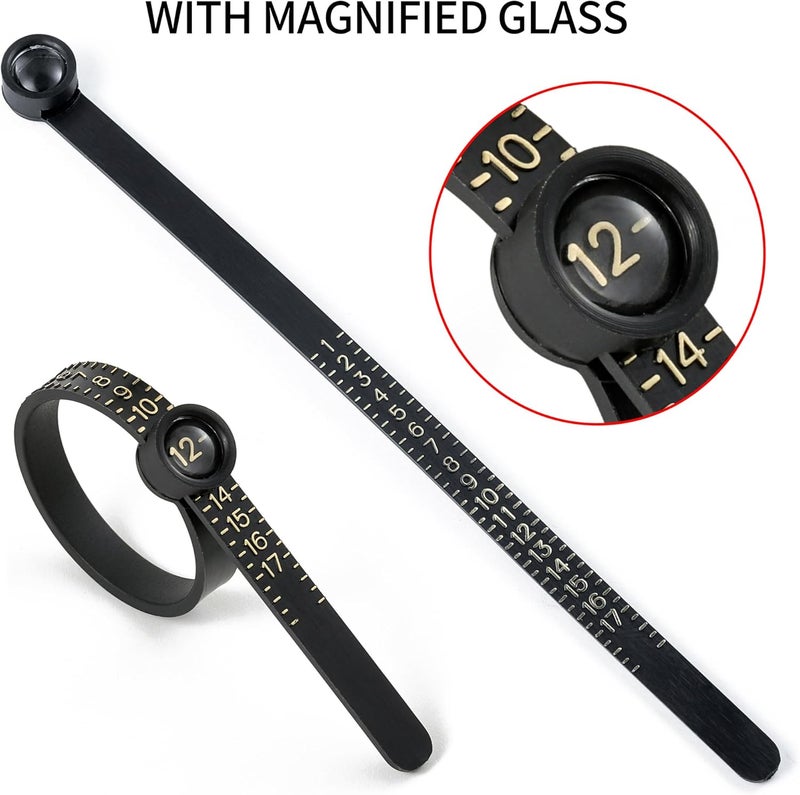 Bflaae Ring Sizer Measuring Tool Kit, 27 PCS Stainless Steel Measuring Ring Tool, US Ring Size 0-13 with Half Size, 2 PCS Reusable Finger Size Tape with Magnified Glass 1-17 USA Rings Size - Image 4